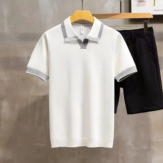 Trendy Brand Men'S Polo Shirt Comfortable Summer Style Knit Vintage Holiday Mood Lapel Short Sleeves T-Shirt Male Bodym